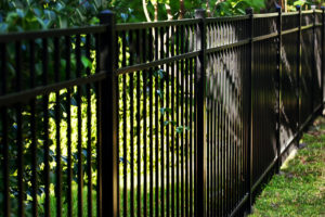 close up of Black Aluminum Fence surrounding residential property